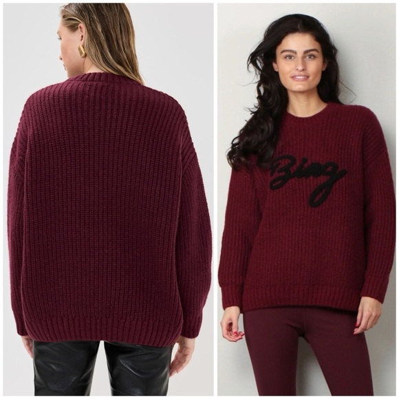 ANINE BING Sydney Crew Signature Sweater In burgundy SZ S - Picture 9 of 9